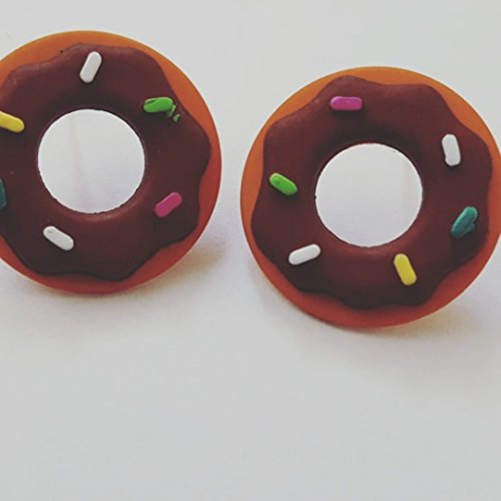Chocolate with Sprinkle Donut Stud Earrings - Picture 2 of 2